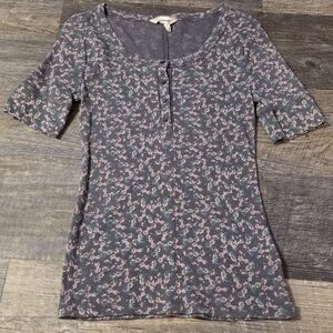 Lucky Brand Gray and Pink Floral Short Sleeve Tee